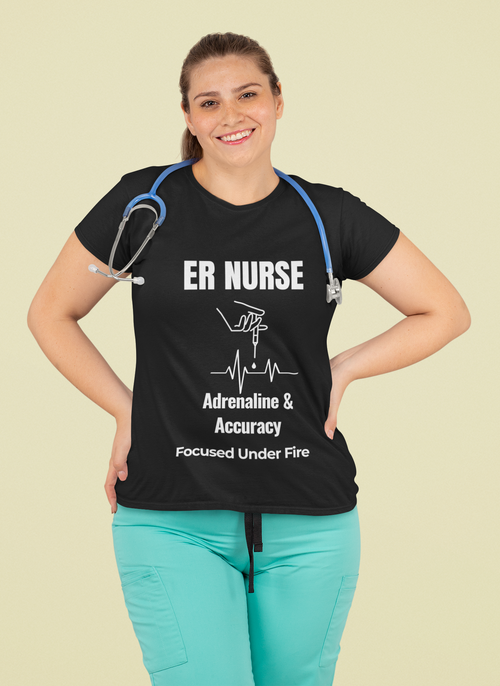 Adrenaline & Accuracy ER Nurse T-Shirt – Emergency Room Nurse Tee | Focused Under Fire